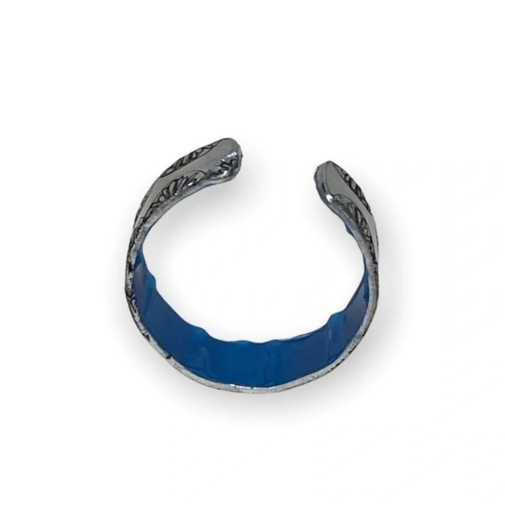 Handmade 9/9.5 stamped boho peacock silver‎ hypoallergenic adjustable ring